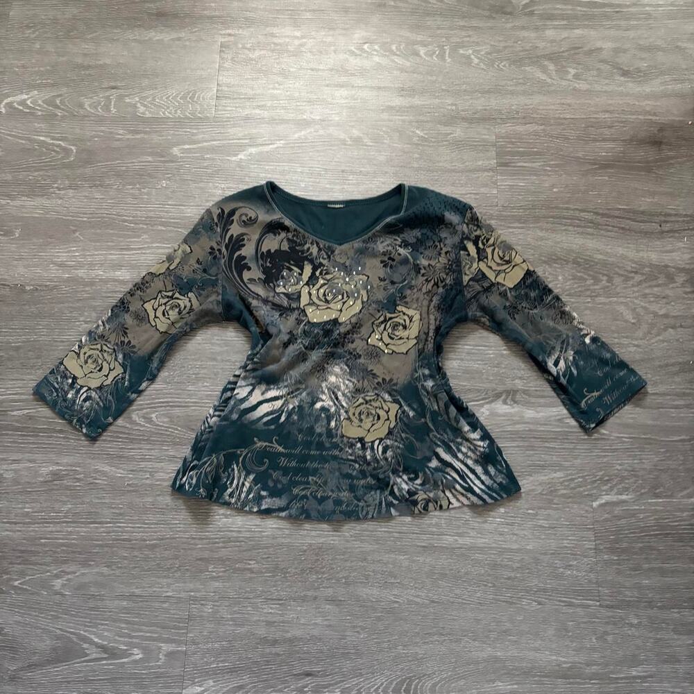 Early 2000s whimsigoth deep blue top
